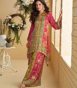 Pnik multi embroiderysequins & digital printed crep silk cord set palazzo suit -  free size stitching (size upto 42")