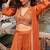 Orange embroiderystone & sequins work viscos jacquard silk blouse palazzo suit -  free size stitching (size upto 42")
