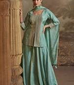 Sea green embroidery mirror stone & sequins viscos straight kurta palazzo suit - free size(size upto 42")