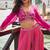 Rani pink embroidery hand& sequins work viscos jacquard silk blouse palazzo suit -  free size stitching (size upto 42")