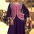 Pink embroidery & sequins work chinnon silk long blouse palazzo suit -  free size stitching (size upto 42")