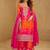 Orange & pink embroidery, mirror,gota work,chinnon silk straight sharara suit-free size stitching (size upto 42")
