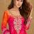 Orange & pink embroidery, mirror,gota work,chinnon silk straight sharara suit-free size stitching (size upto 42")