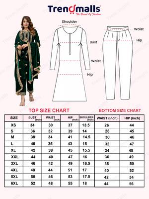 Trendmalls Dark Green Velvet Embroidery Salwar Suit Set Kurta Pant with Dupatta 8