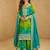 Lime green & blue  embroidery, mirror, gota work,chinnon silk straight sharara suit- free size stitching (size upto 42")
