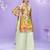 Off white hand work embroidered, mirror work & printed chinnon straight palazzo suit-free size stitching (size upto 42")