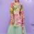Multicolorembroidered, mirror work & printed chinnon straight palazzo suit-free size stitching (size upto 42")