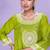 Lime green embroidered,mirror,sequins,printed silk a-line high low kurti pant suit-free size stitching (size upto 42")