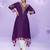 Purple embroidered,mirror, sequins,printed silk a-line high low kurti pant suit-free size stitching (size upto 42")
