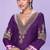 Purple embroidered,mirror, sequins,printed silk a-line high low kurti pant suit-free size stitching (size upto 42")