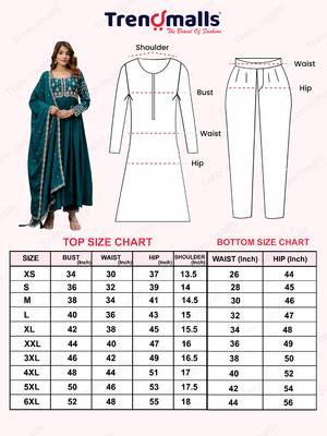 Trendmalls Silk Blend Embroidery Anarkali Kurta Pant Set with Dupatta 8