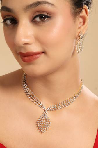 American diamond leaflet spark necklace set
