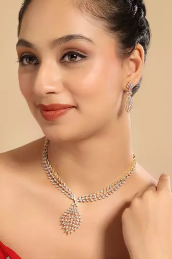 American diamond leaflet spark necklace set