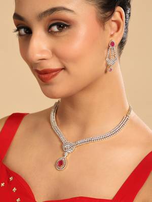 American diamond crimson knot necklace set 1