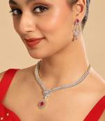 American diamond crimson knot necklace set