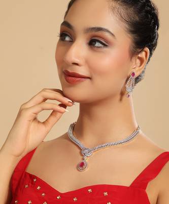 American diamond crimson knot necklace set 2