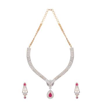 American diamond crimson knot necklace set 3