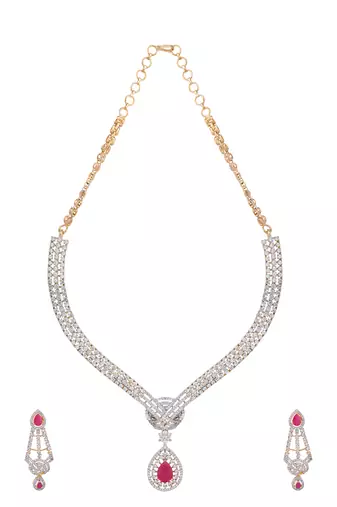 American diamond crimson knot necklace set