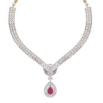 American diamond crimson knot necklace set 4