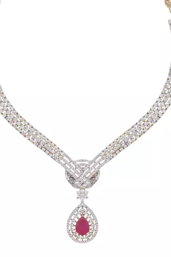 American diamond crimson knot necklace set
