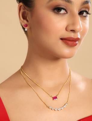 American diamond ruby airia layered necklace set 1