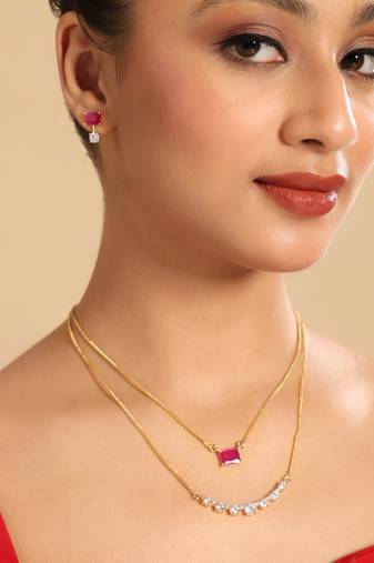 American diamond ruby airia layered necklace set
