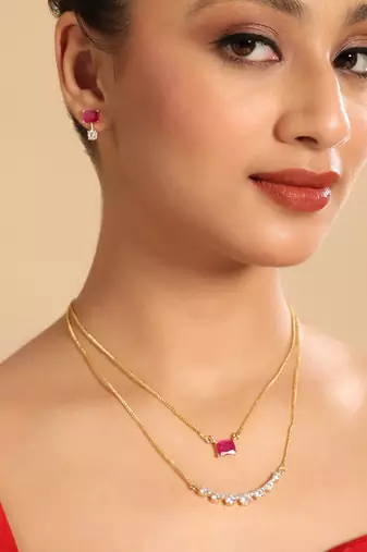 American diamond ruby airia layered necklace set