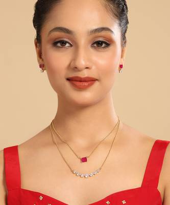 American diamond ruby airia layered necklace set 2