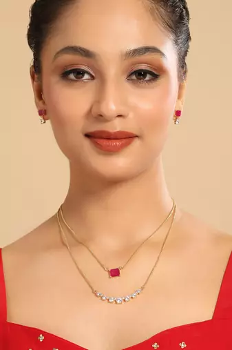 American diamond ruby airia layered necklace set