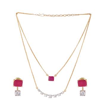 American diamond ruby airia layered necklace set 3