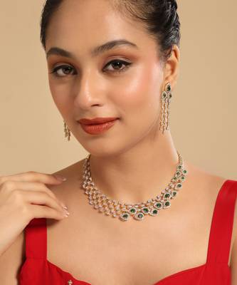 American diamond emerald fern dew necklace set 1