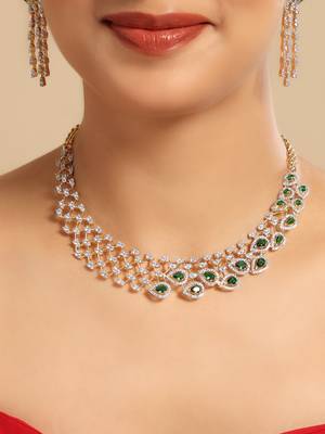 American diamond emerald fern dew necklace set 2