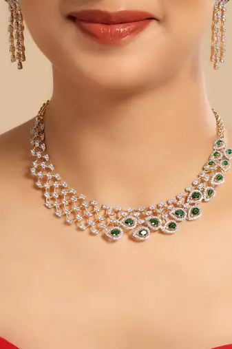 American diamond emerald fern dew necklace set