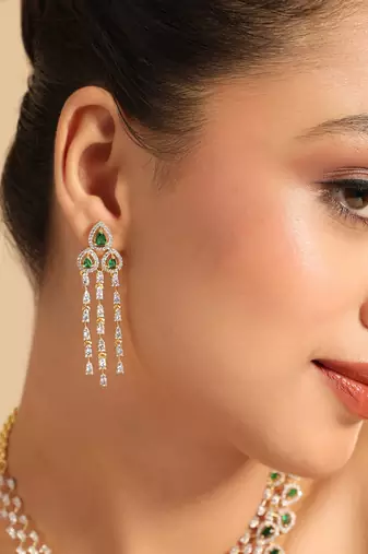 American diamond emerald fern dew necklace set