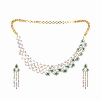 American diamond emerald fern dew necklace set 4