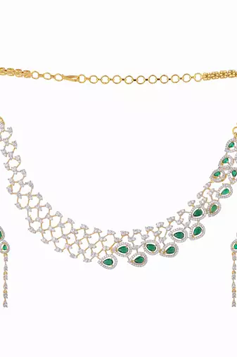American diamond emerald fern dew necklace set