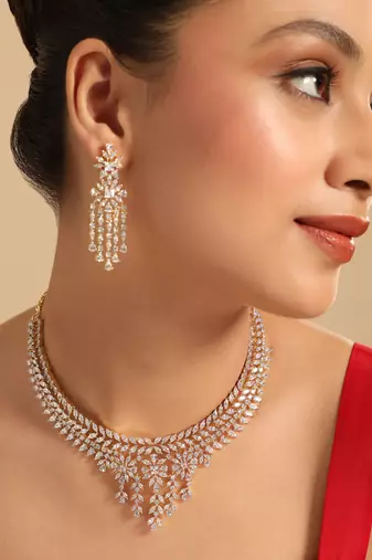 American diamond spark veil necklace set