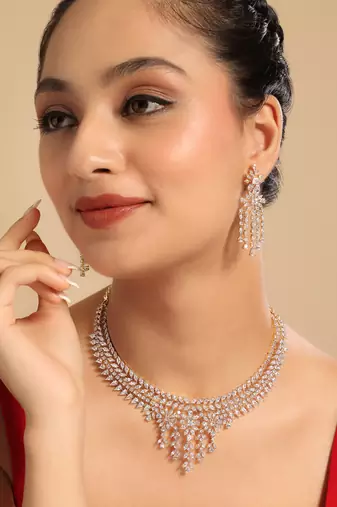 American diamond spark veil necklace set