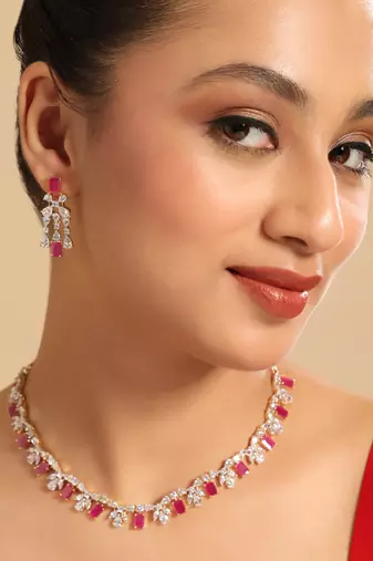 American diamond ruby rhythm necklace set