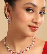 American diamond ruby rhythm necklace set