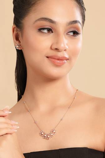 American diamond sunkissed pearl bloom minimal necklace set