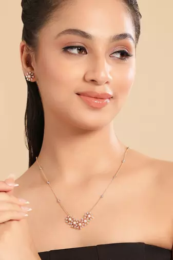 American diamond sunkissed pearl bloom minimal necklace set