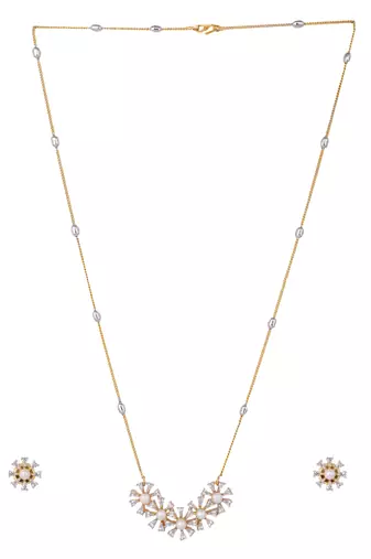 American diamond sunkissed pearl bloom minimal necklace set
