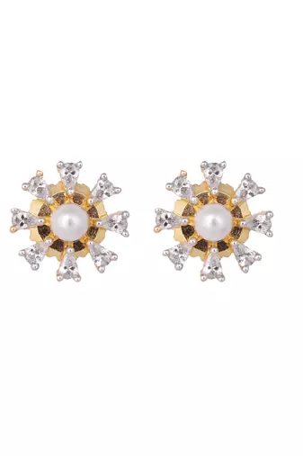 American diamond sunkissed pearl bloom minimal necklace set
