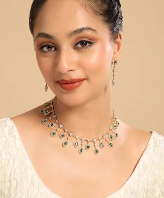 American diamond twilight green drops necklace set 1