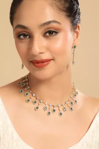 American diamond twilight green drops necklace set
