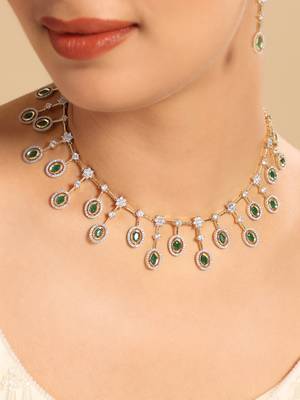 American diamond twilight green drops necklace set 2