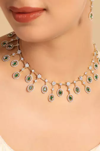 American diamond twilight green drops necklace set