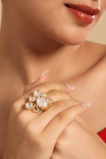 American diamond aurora baroque pearl adjustable ring