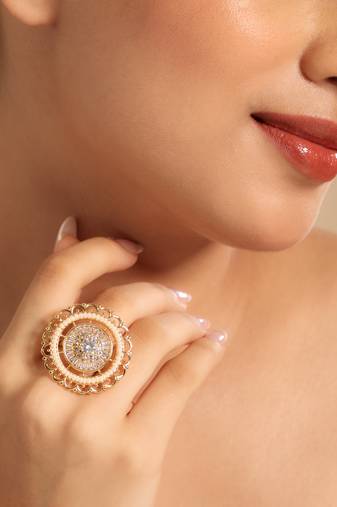 American diamond aureate pearl adjustable ring